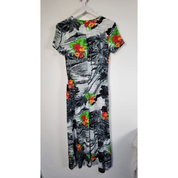 Vintage Diamonds Hawaiian Floral Short Sleeve Maxi Dress Large Tropical Summer - Picture 2 of 8